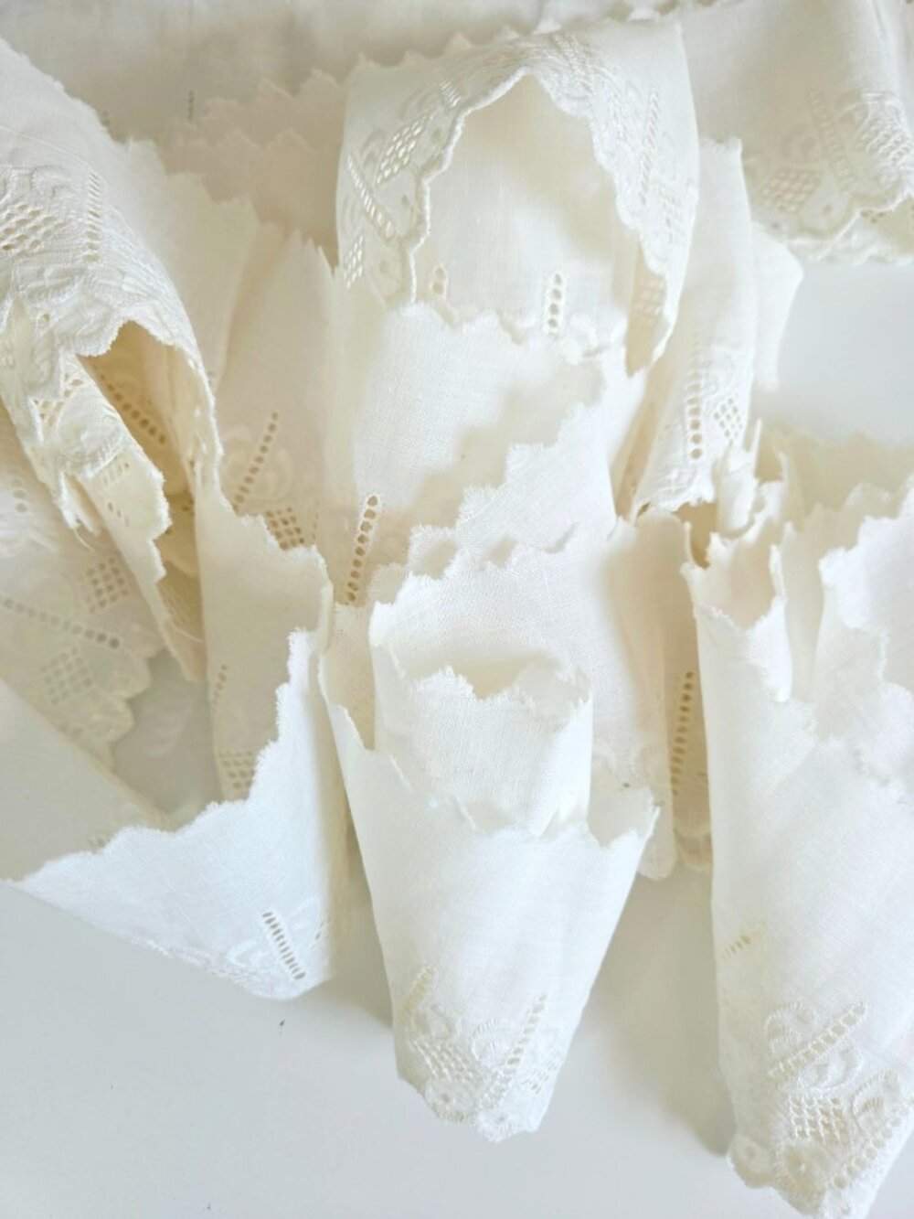Vintage White Eyelet Lace Trim 3-Inch Wide Scalloped Cotton Fabric Edging - Picture 5 of 11